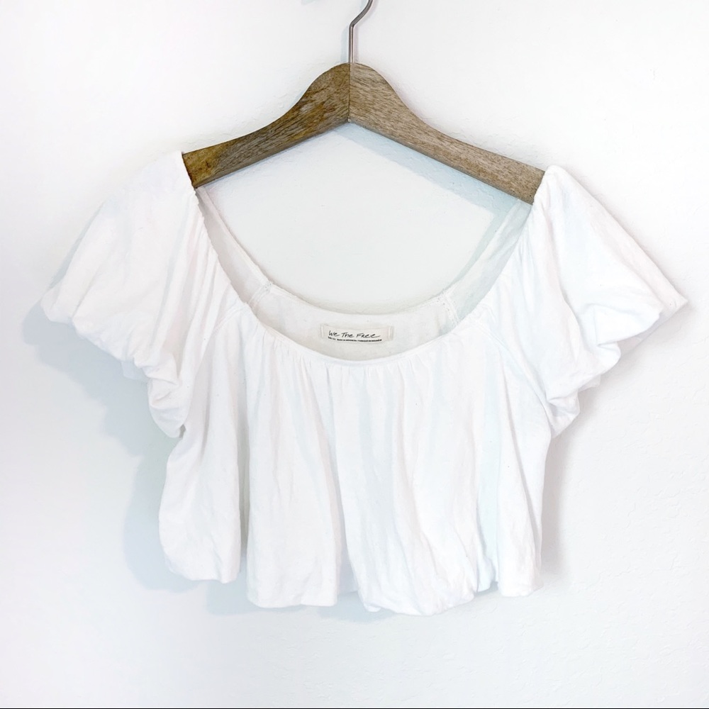 We The Free White Puff Sleeve Bubble Crop Top
